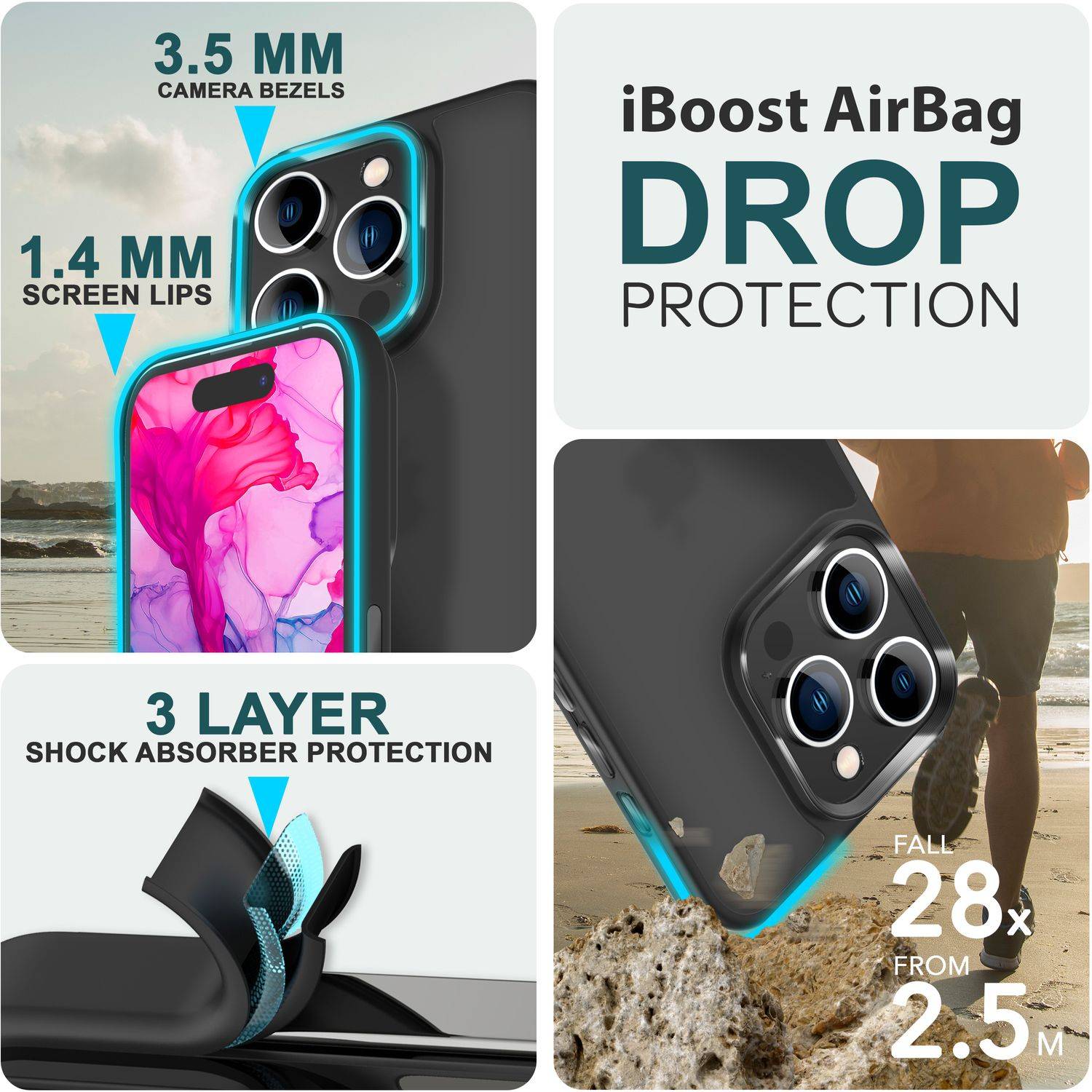 Hybrid Hülle für iPhone 15 Pro Frosted Case Schutz Rand Handy Tasche Handyhülle Schwarz-1