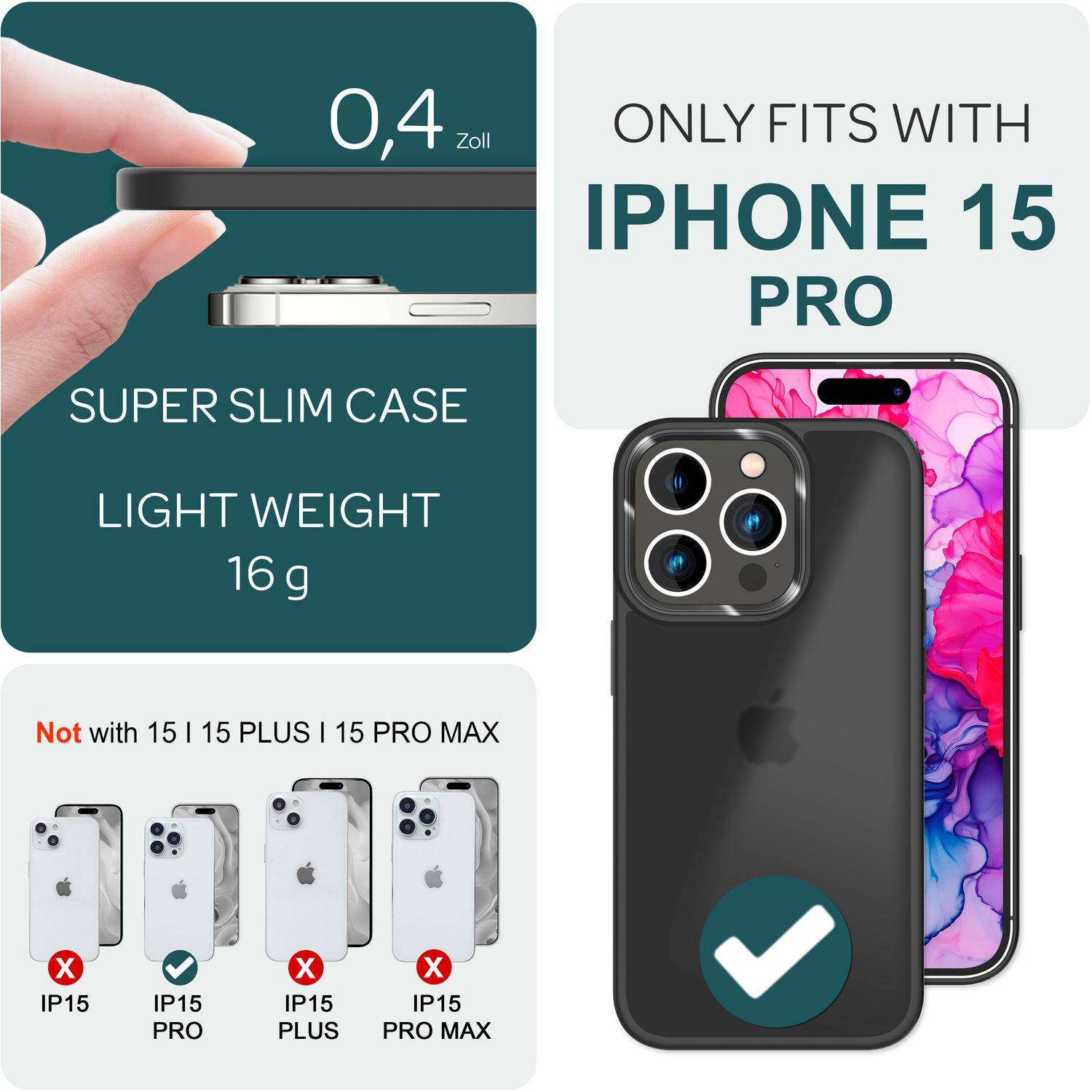 Hybrid Hülle für iPhone 15 Pro Frosted Case Schutz Rand Handy Tasche Handyhülle Schwarz-3