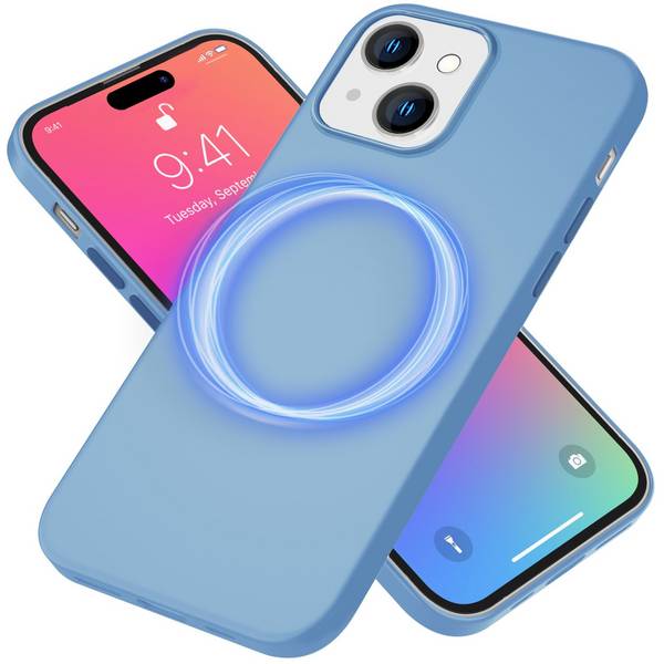 MagSafe Hülle für iPhone 15 Plus Liquid Silikon Schutz Handyhülle Magnet Case Blau