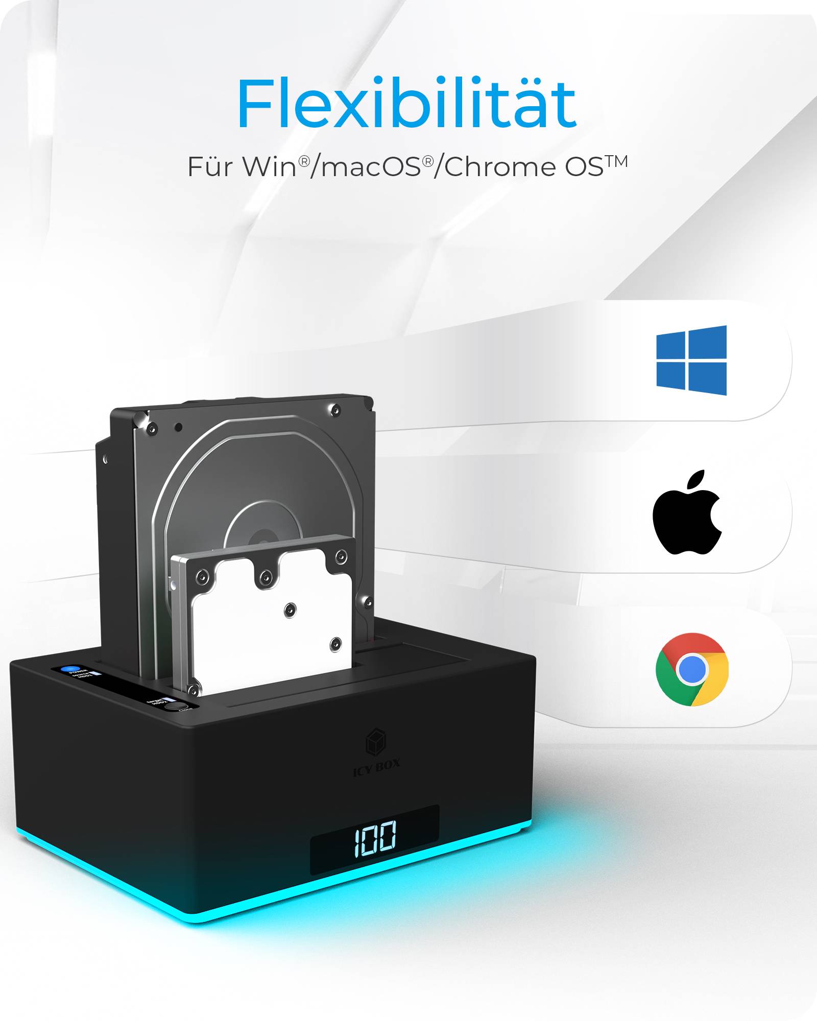 IB-127CL-U3; Docking und Klonstation für 2x 2,5" oder 3,5" HDD/SSD zu USB 3.2 Gen 1 Host, SINGLE + copy funktion-3