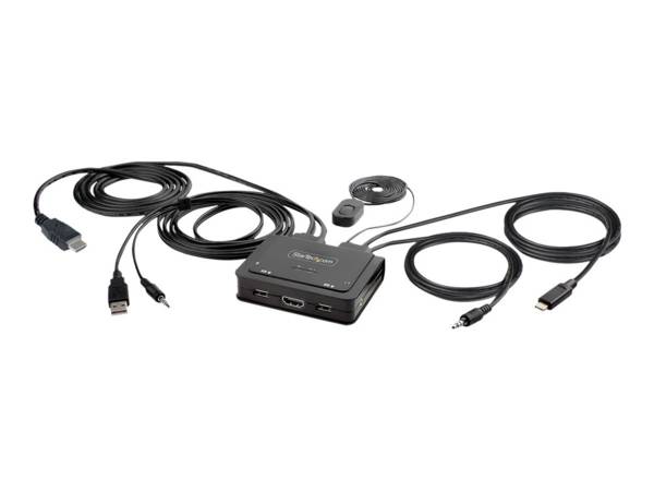 StarTech.com 2-Port Hybrid USB-C HDMI Cable KVM Switch, 4K 60Hz, Compact KVM with 6ft/1.8m USB-A/HDMI/Audio & 4ft/1.2m U