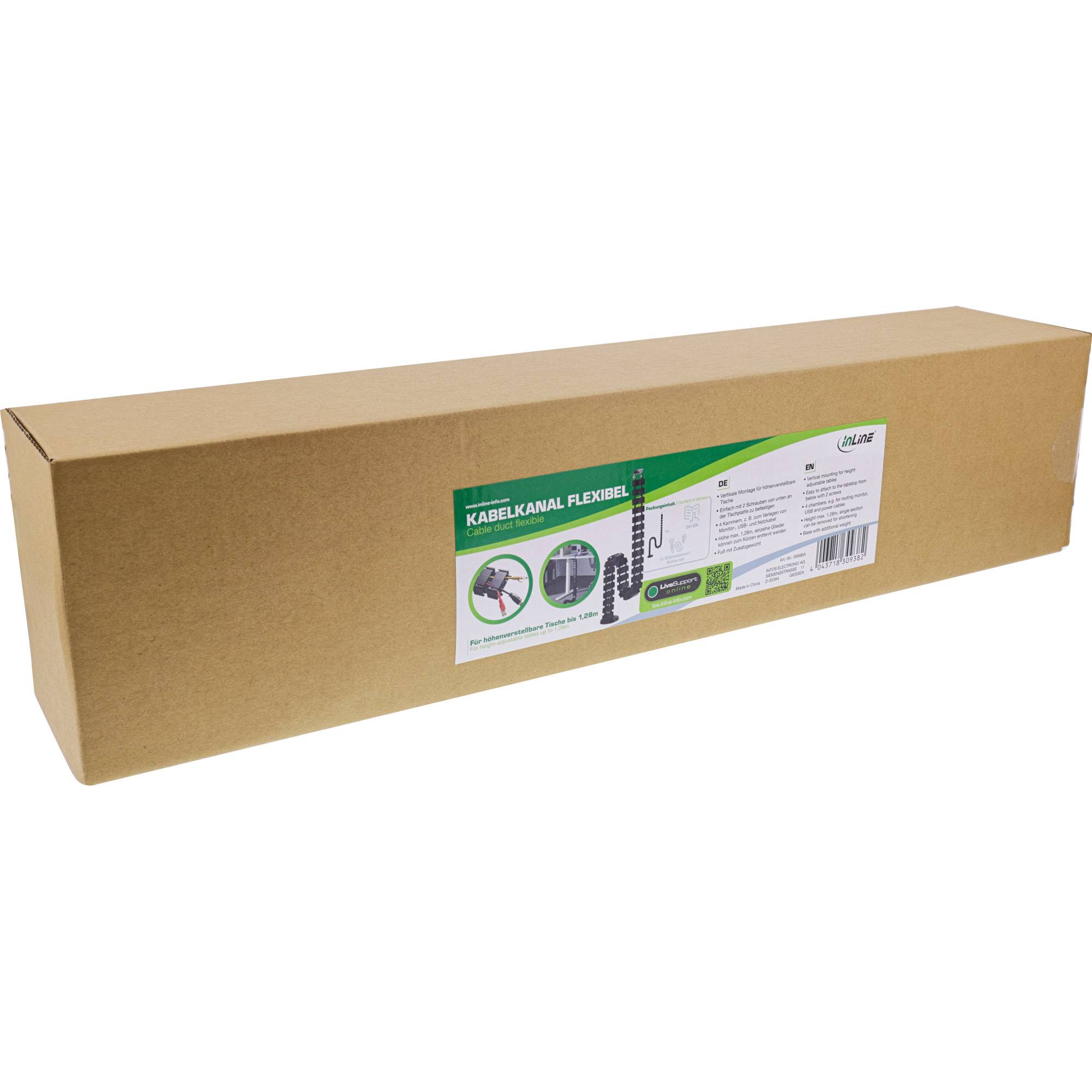 InLine® Kabelkanal, flexibel, 4 Kammern, höhenverstellbarer Tisch, 1,28m-2