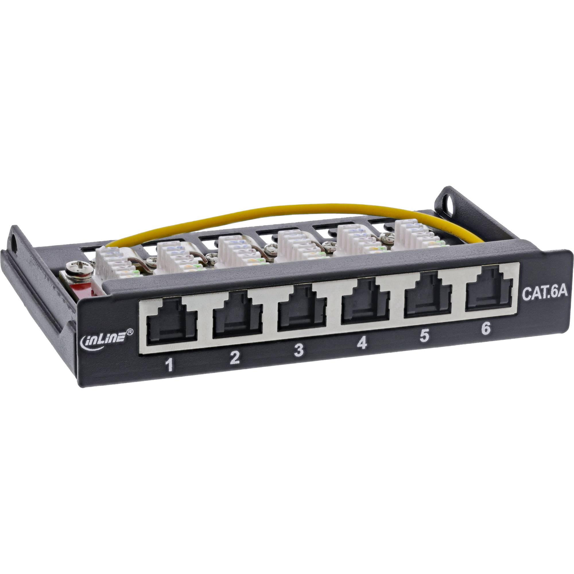 InLine® Patchfeld Cat.6A 0,5HE 6-fach, Tisch/Wand/Hutschiene schwarz Staubschutz-3