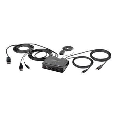 StarTech.com 2-Port Hybrid USB-C DisplayPort Cable KVM Switch, 4K 60Hz, Compact KVM with 6ft/1.8m USB-A/DisplayPort/Audi-0