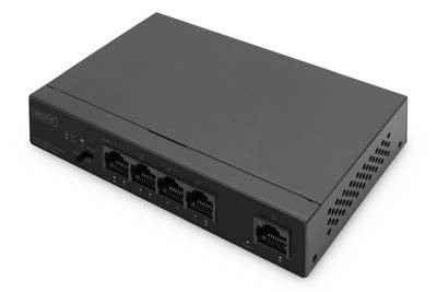DIGITUS - 4+1-Port Gigabit PoE Netzwerkswitch, Desktop, unmanaged, 1 Uplink Port RJ45, 60 W, af/at-0