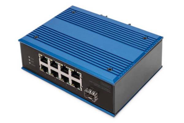DIGITUS - 8 Port Fast Ethernet Netzwerk Switch, Industrial, Unmanaged, 1 SFP Uplink