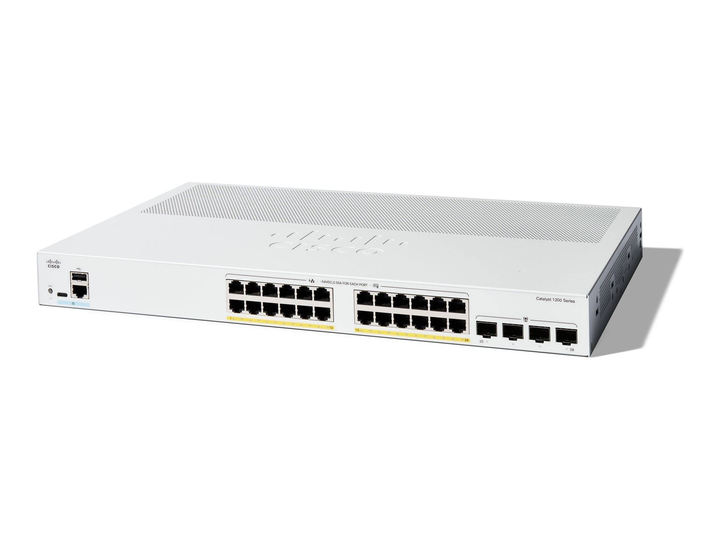 Cisco Catalyst 1200-24P-4G - Switch - L3 - Smart - 24 x 10/100/1000Base-T + 4 x 10 Gigabit SFP+ - an Rack montierbar - P-0