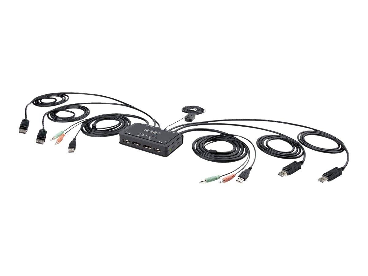 StarTech.com 2-Port Dual-Monitor DisplayPort Cable KVM Switch, 4K 60Hz, Compact KVM with 5ft/1.5m USB-A/DisplayPort/Audi-0