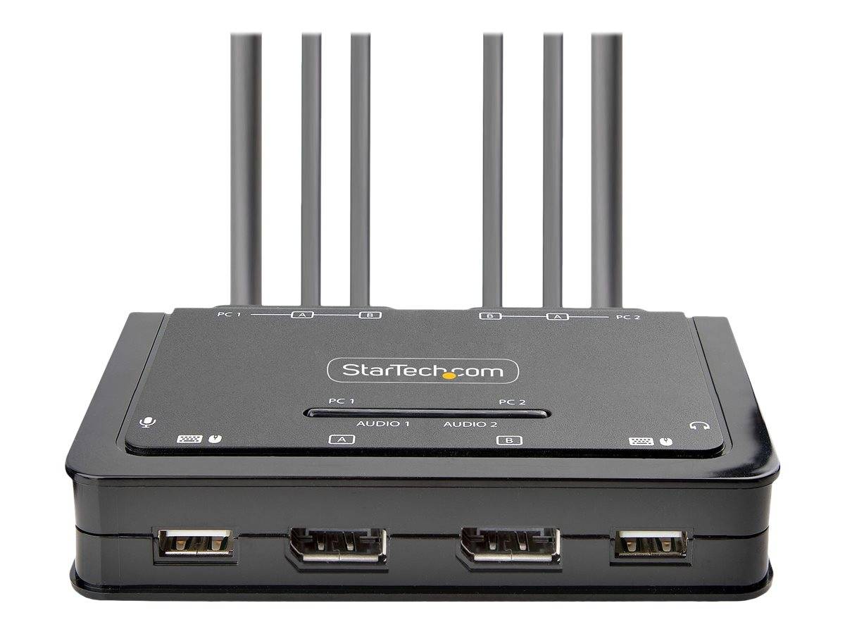 StarTech.com 2-Port Dual-Monitor DisplayPort Cable KVM Switch, 4K 60Hz, Compact KVM with 5ft/1.5m USB-A/DisplayPort/Audi-1