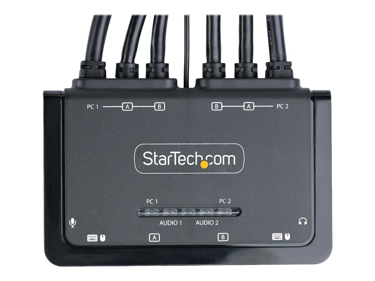 StarTech.com 2-Port Dual-Monitor DisplayPort Cable KVM Switch, 4K 60Hz, Compact KVM with 5ft/1.5m USB-A/DisplayPort/Audi-3