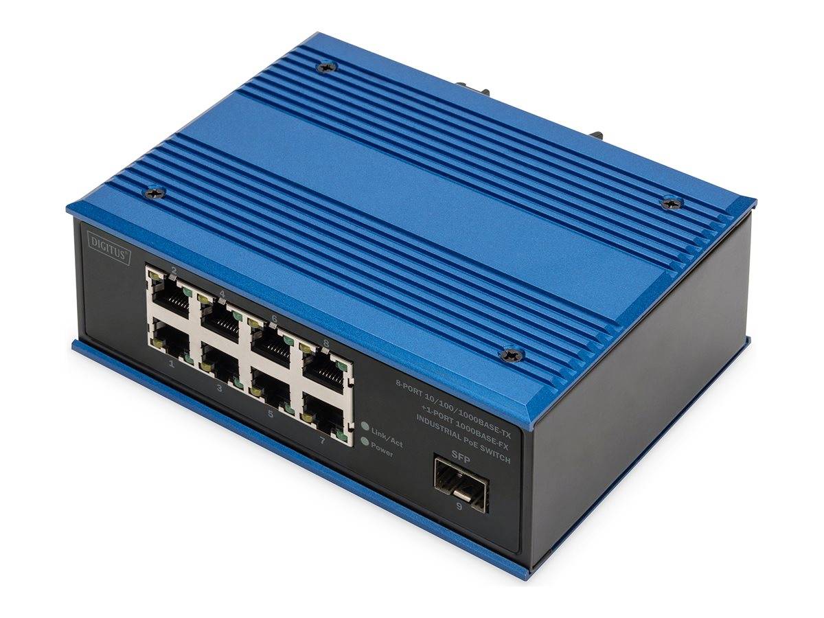 DIGITUS - 8 Port Gigabit Ethernet Netzwerk PoE Switch, Industrial, Unmanaged, 1 SFP Uplink Switch-1
