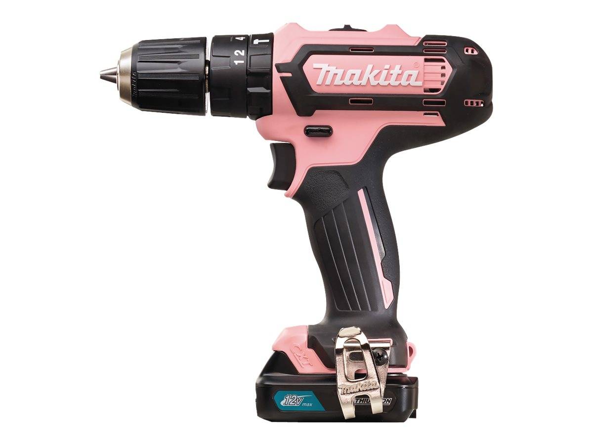 Makita HP 333 DSAP1 Akku Schlagbohrschrauber 12 V 30 Nm Pink + 1x Akku 2,0 Ah + Ladegerät + Tasche-0