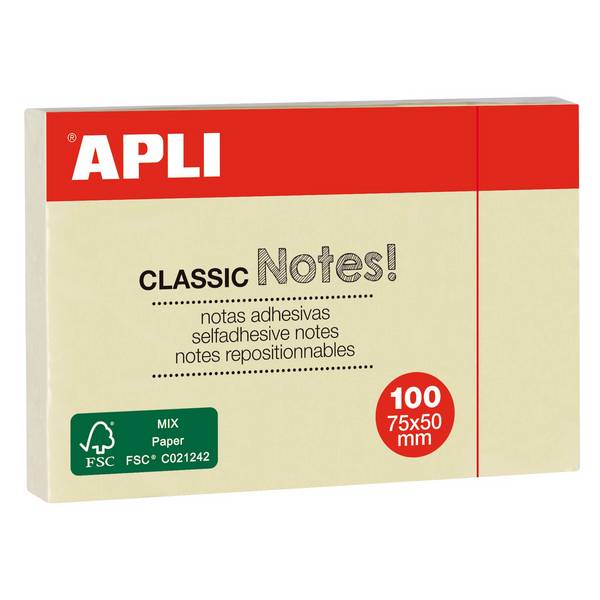 APLI Haftnotizen "CLASSIC Notes!", 75 x 50 mm, gelb (66000491)