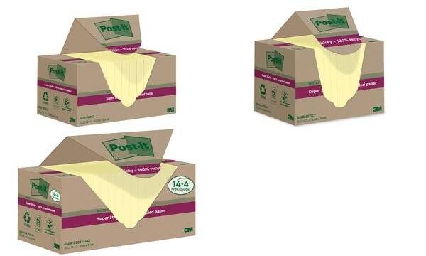 Post-it Super Sticky Recycling Notes, 76 x 76 mm, gelb, 14+4 (9000870)-0