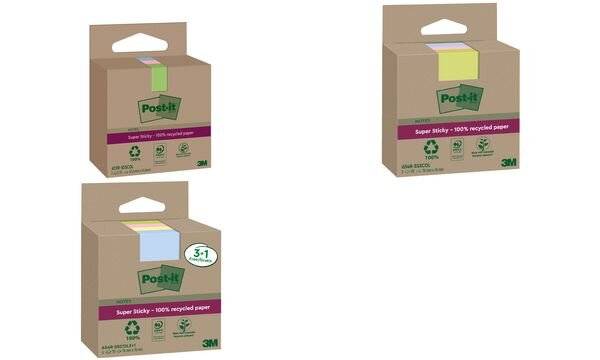 Post-it Super Sticky Recycling Notes, 47,6 x 47,6 mm, farbig (9000869)