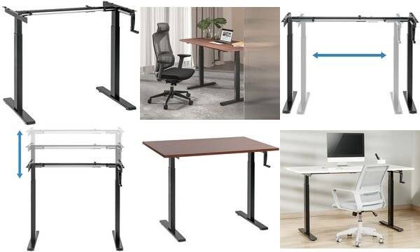 Sit-stand desk frame, manual, compact, foldable handle, black (EO0048)-5