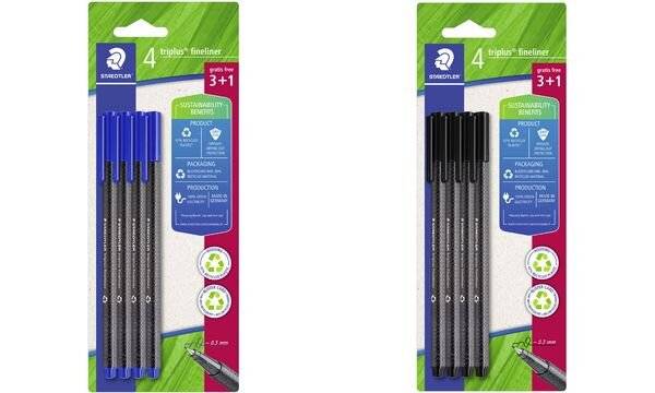 STAEDTLER Fineliner triplus, blau, 4er Blister (3+1 GRATIS) (57890912)-0