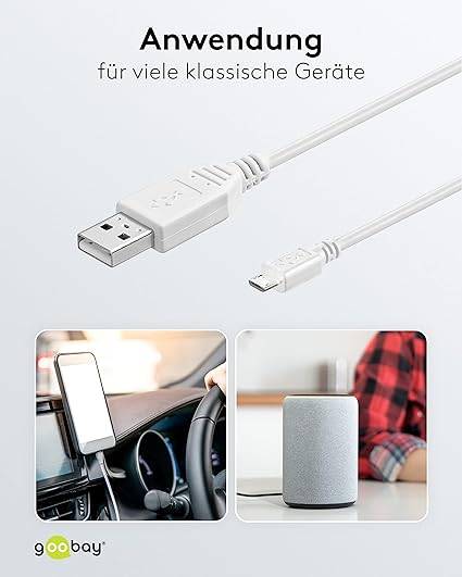 Goobay 96194 USB A auf Micro USB B Kabel / 480 Mbits Ladekabel USB 2.0 zu Micro USB Stecker Adapterkabel / Weiß / 3m-3