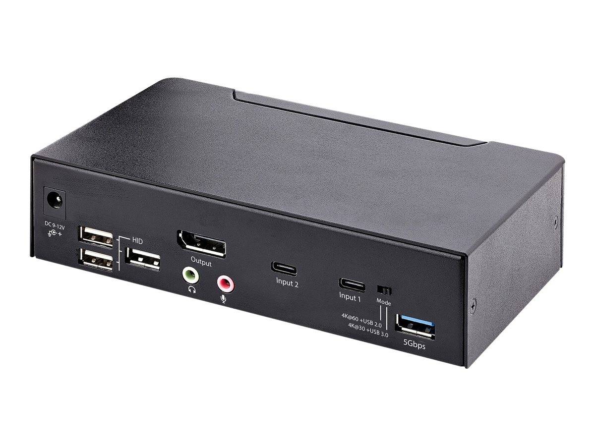 StarTech.com USB C KVM Switch, 2 Port DisplayPort KVM w/ 4K 60Hz UHD HDR Video, 3.5mm Audio, USB Type C KVM Switch, 4x U-1
