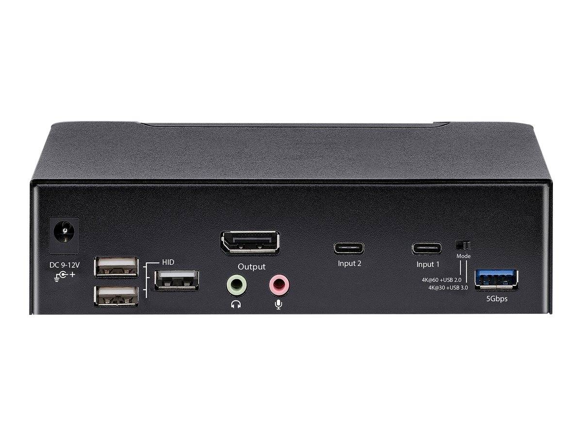 StarTech.com USB C KVM Switch, 2 Port DisplayPort KVM w/ 4K 60Hz UHD HDR Video, 3.5mm Audio, USB Type C KVM Switch, 4x U-3
