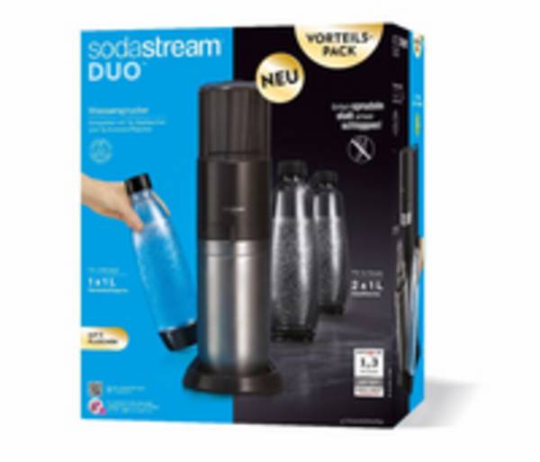 SodaStream DUO, Schwarz, Edelstahl, Glas, 1 l, 60 l, 155 mm, 280 mm