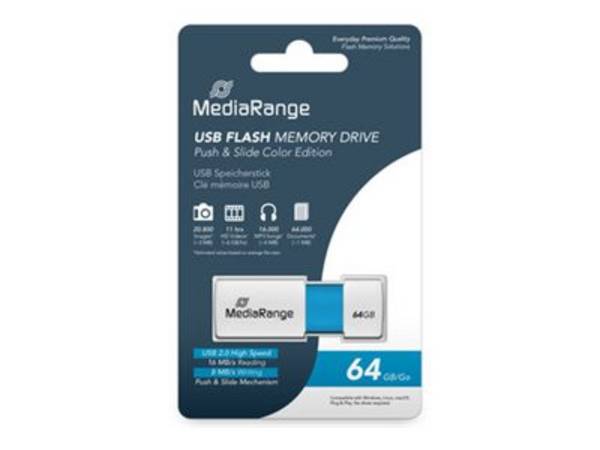 MEDIARANGE USB Stick 64GB MR974 - 64 GB - USB Typ-A - 2.0 - 16 MB/s - Dia - Blau