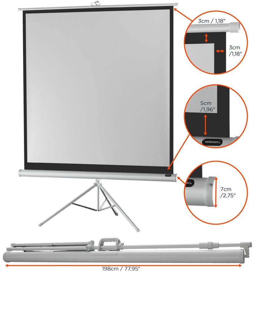 celexon Stativleinwand Economy 184 x 184 cm - White Edition-2