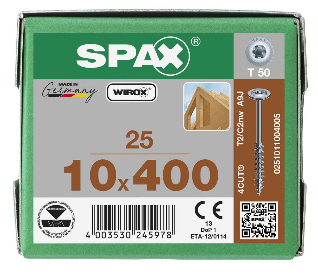SPAX HI.FORCE Holzbauschraube WIROX Teilgewinde Tellerkopf T-STAR plus 4CUT-Spitze 10 x 400mm - 25 Stück-3