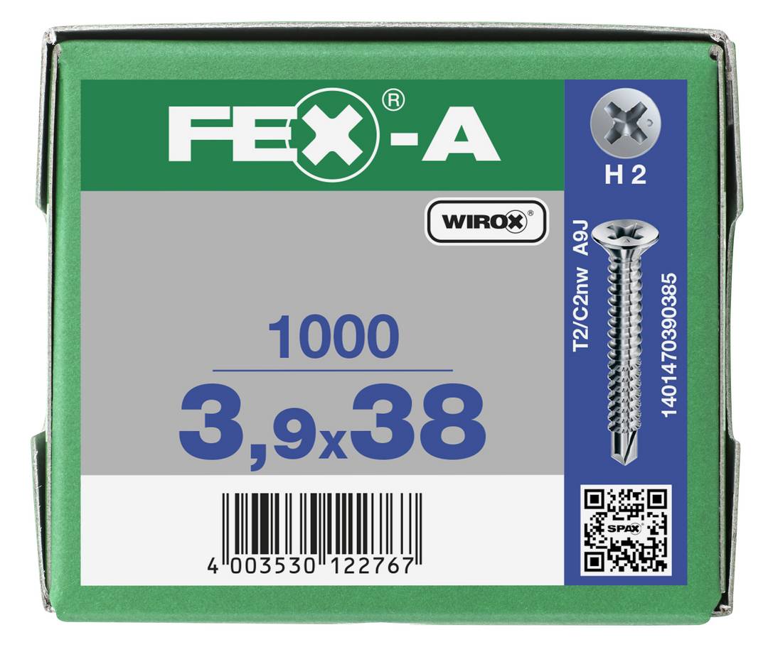 SPAX FEX-A Beschlagschraube Bohrschraube WIROX Grobgewinde Senkkopf Kreuzschlitz Bohrspitze 3,9 x 38mm - 1000 Stück-3