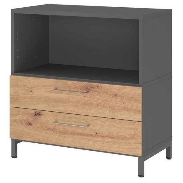 Hammerbacher Kombischrank Easyline, Stahlsockel, Schübe, 2 OH, 80x41,7x82,8cm, graphit/asteiche