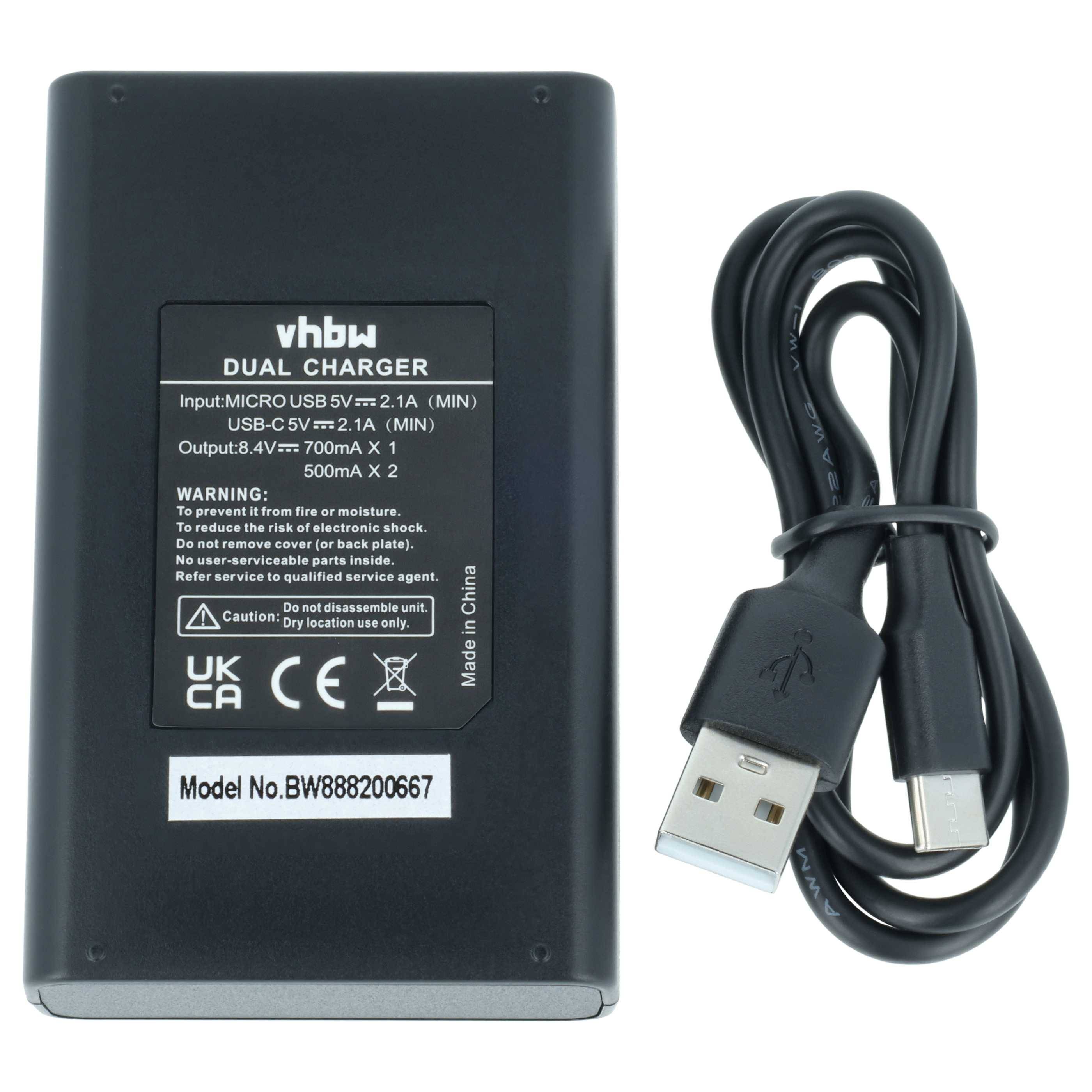vhbw Micro-USB+USB-C Charger kompatibel mit Fujifilm GFX100 II | GFX100S Kamera - Ladeschale + Micro-USB Kabel-2