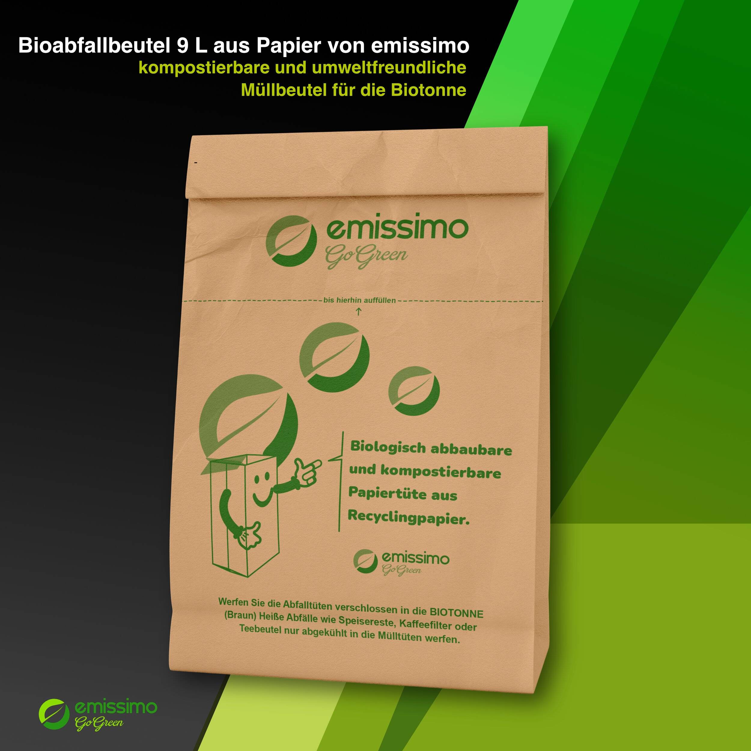 emissimo GoGreen Bioabfallbeutel aus Recyclingpapier, 9 Liter kompostierbare nassfest (500 Stück)-2
