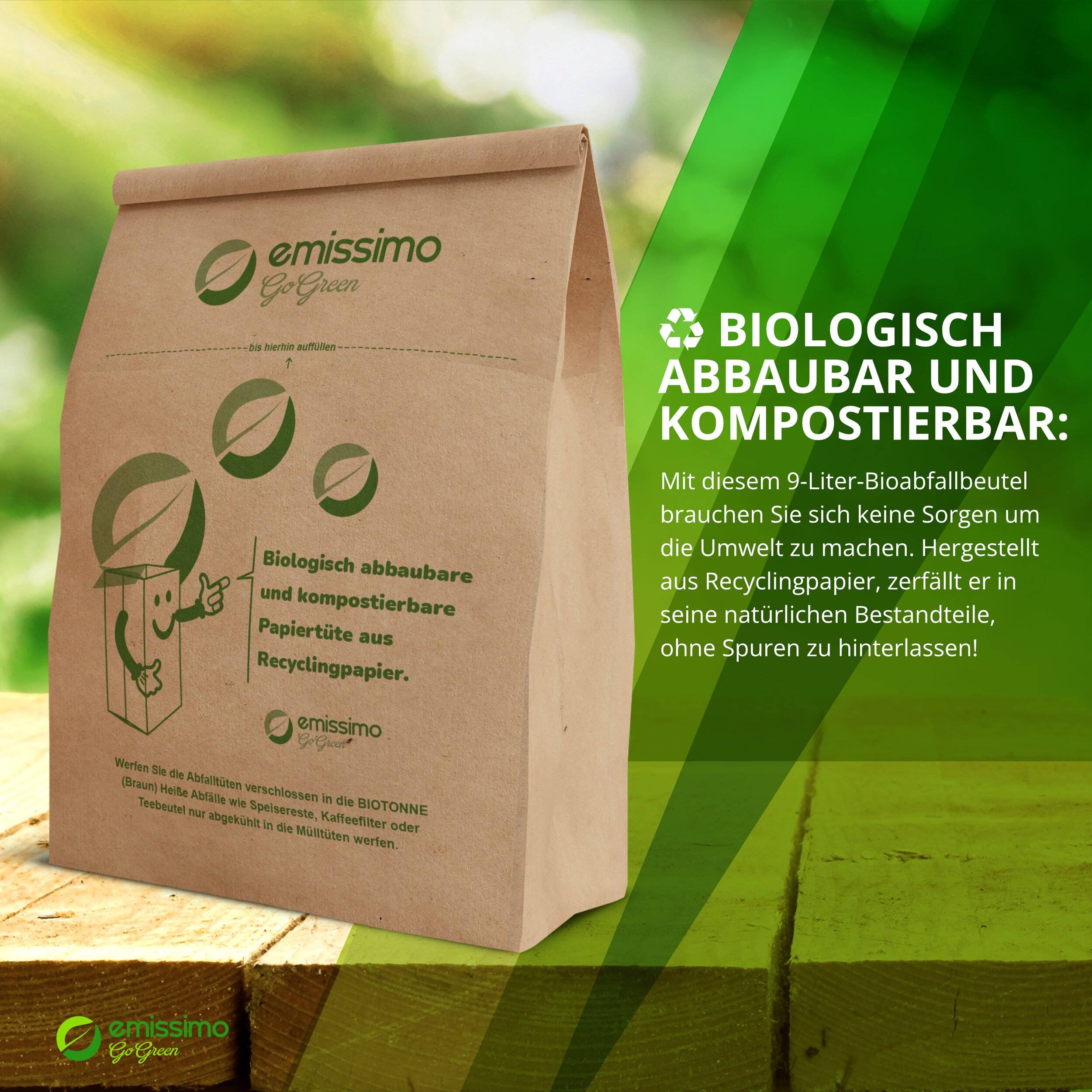 emissimo GoGreen Bioabfallbeutel aus Recyclingpapier, 9 Liter kompostierbare nassfest (500 Stück)-3