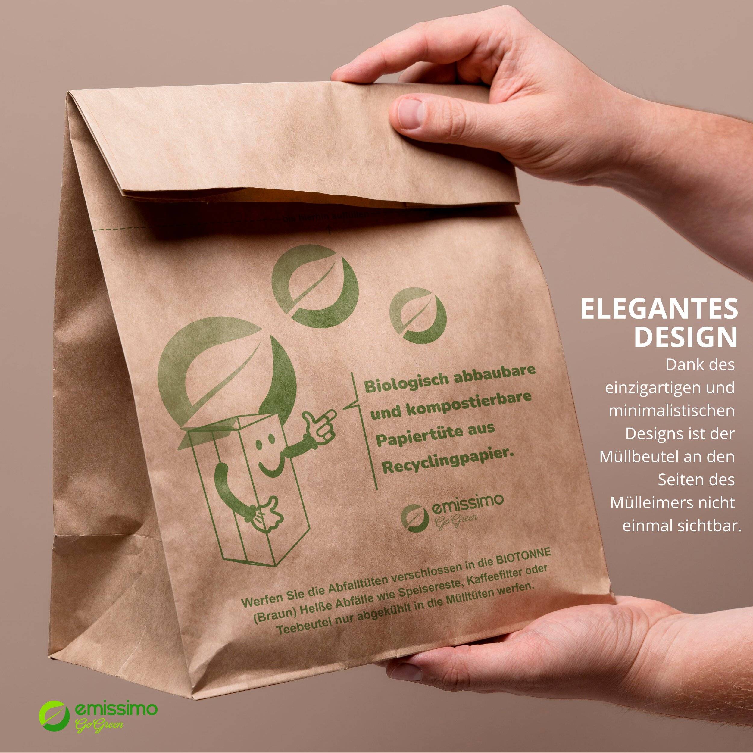 emissimo GoGreen Bioabfallbeutel aus Recyclingpapier, 9 Liter kompostierbare nassfest (500 Stück)-4