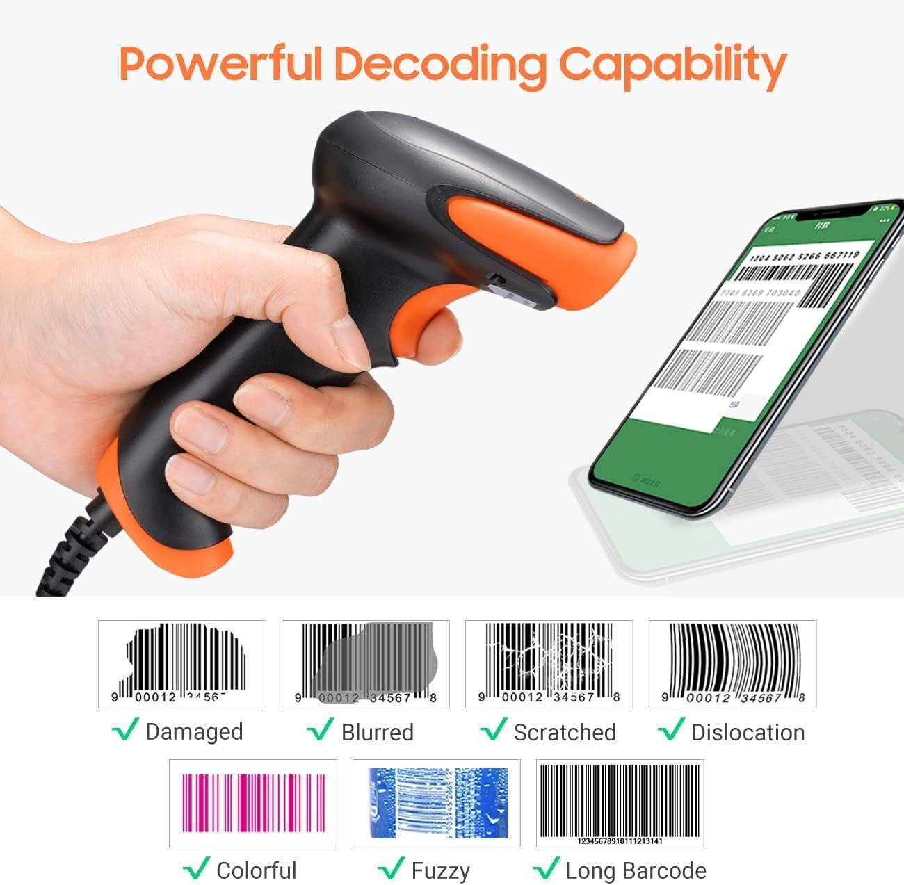 Tera Barcode Scanner 1D CCD Handlich Plug und Play Barcode-Leser SchnellerPräziser Modell 1500C-4