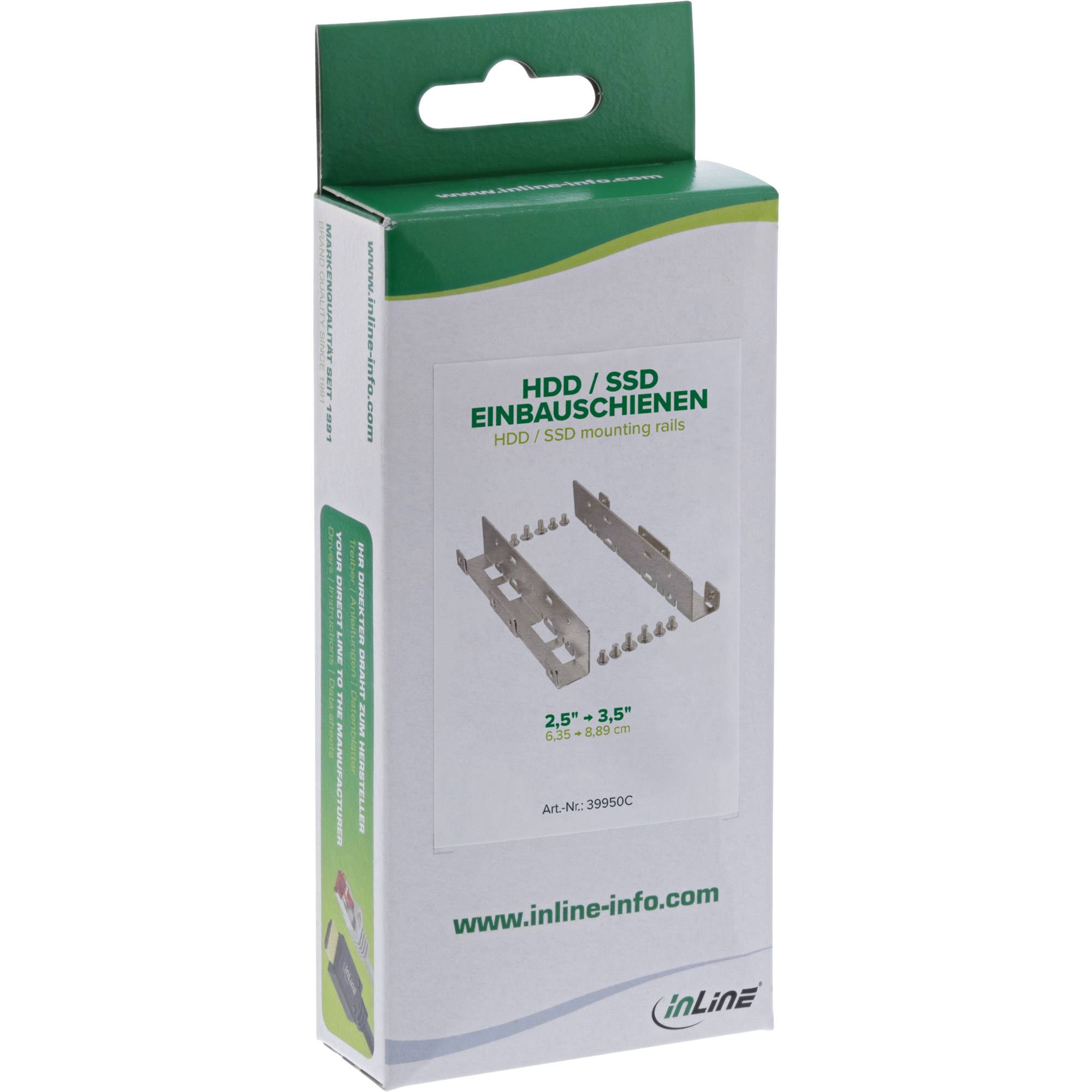 InLine® HDD/SSD Einbauschienen, 2x 6,35cm (2,5") zu 8,89cm (3,5"), silber-2