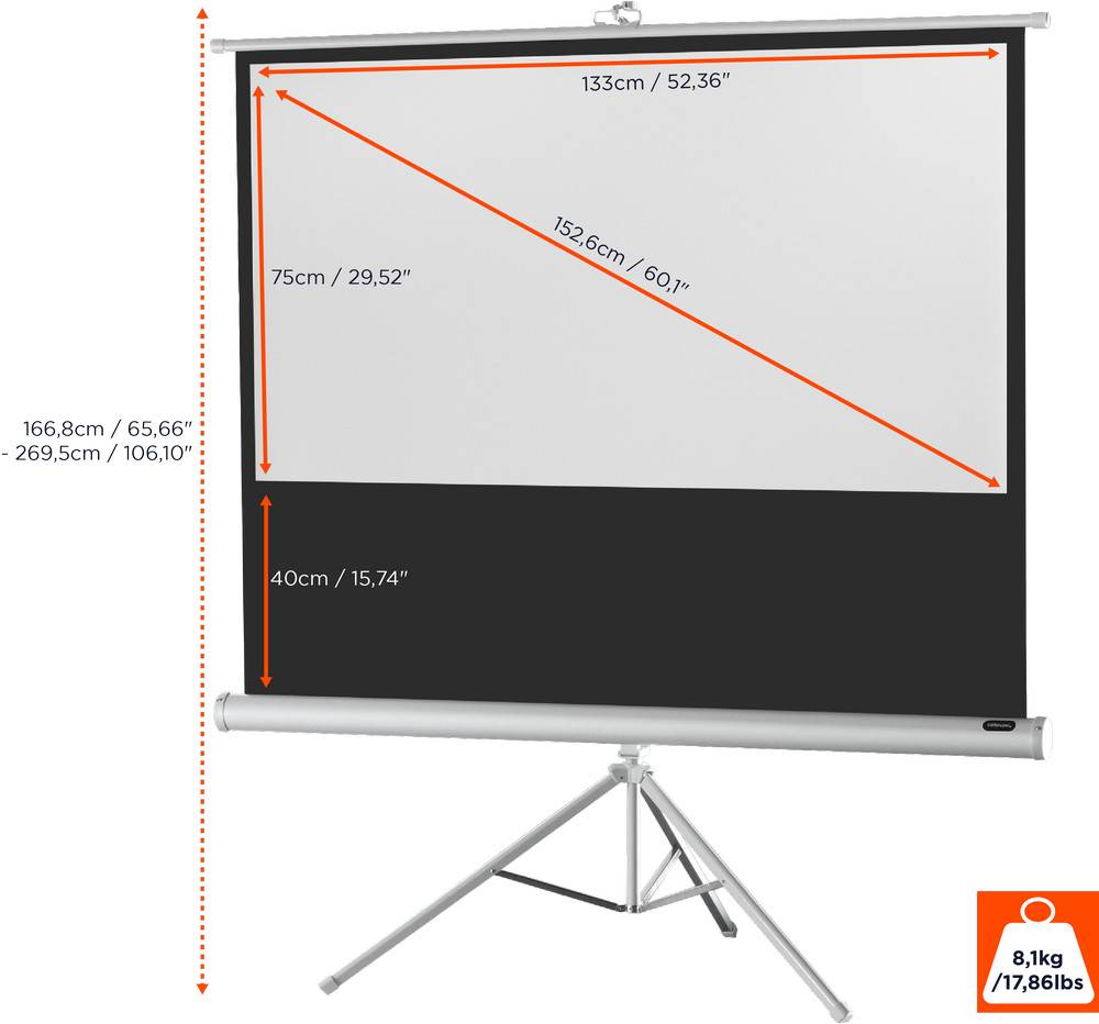 celexon Stativleinwand Economy 133 x 75 cm - White Edition-2