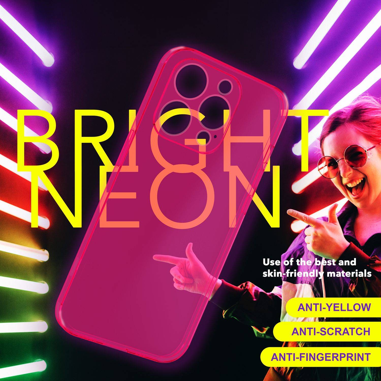Hülle Neon Klar für iPhone 15 Pro Max Bunt Leuchtend Silikon Handyhülle TPU Case Pink-2