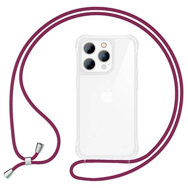 Hülle mit Band für iPhone 15 Pro Max Handyhülle Umhängen Handy Kette Case Kordel Rot