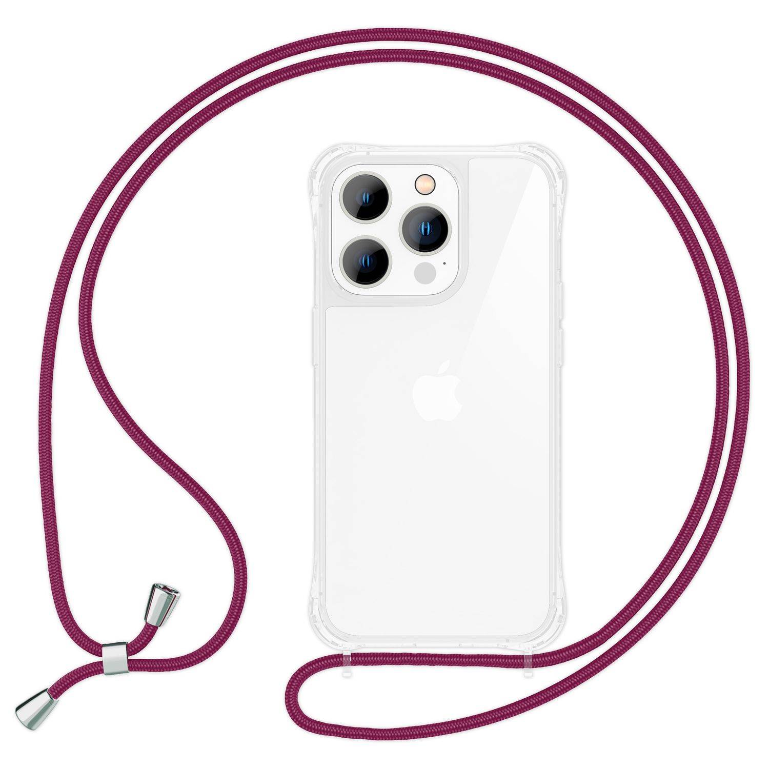 Hülle mit Band für iPhone 15 Pro Max Handyhülle Umhängen Handy Kette Case Kordel Rot-0