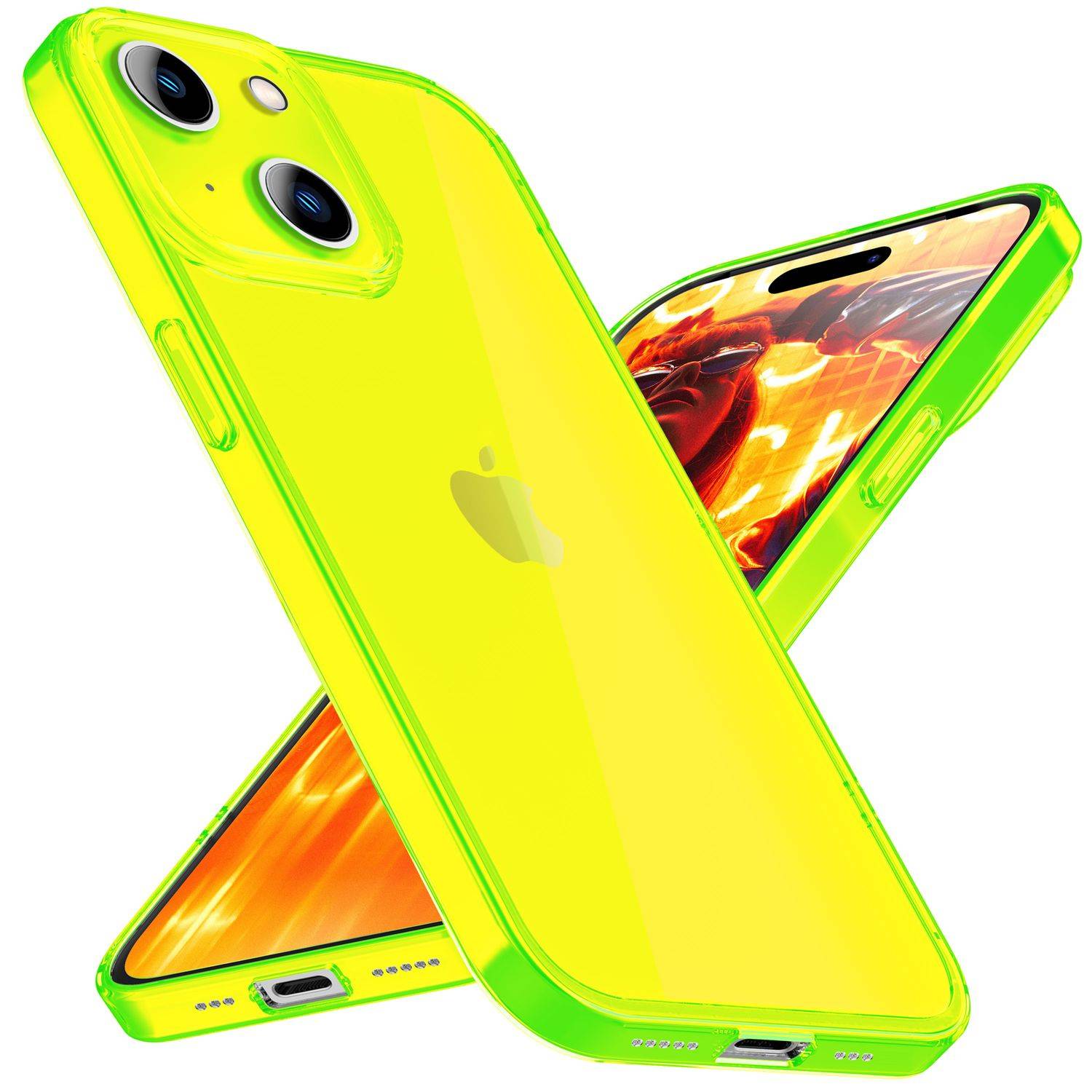 Hülle Neon Klar für iPhone 15 Bunt Leuchtend Silikon Handyhülle Slim Schutz Case Gelb-0
