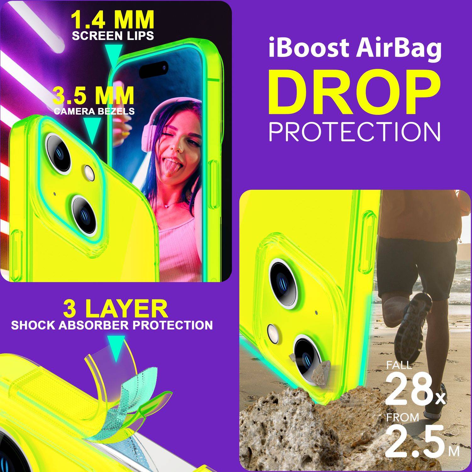 Hülle Neon Klar für iPhone 15 Bunt Leuchtend Silikon Handyhülle Slim Schutz Case Gelb-1