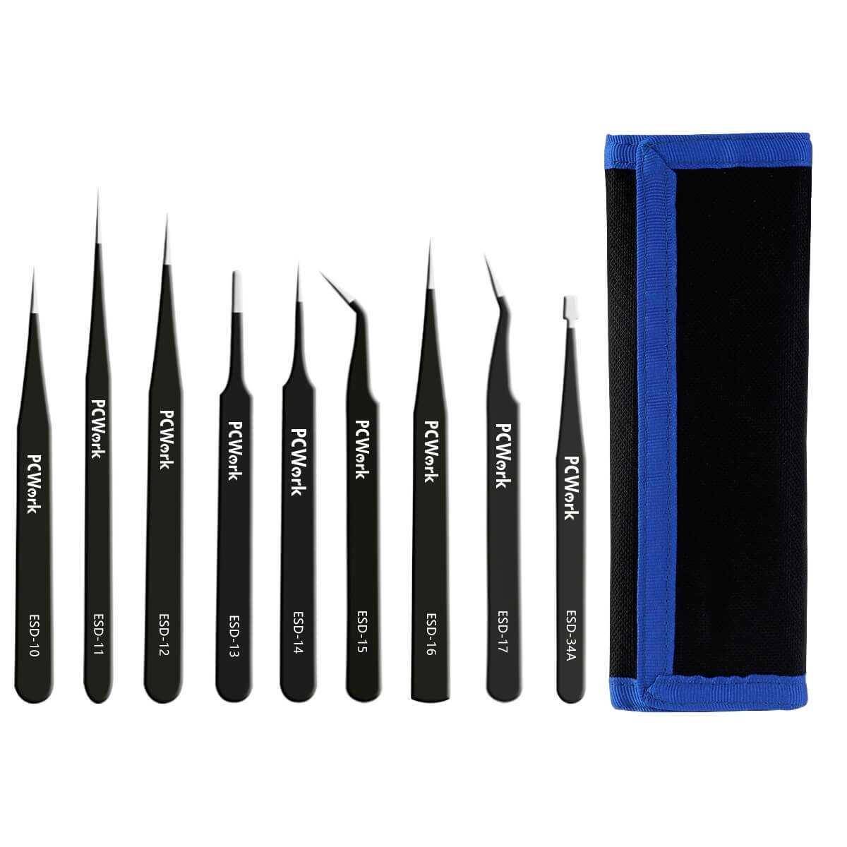 PCWork, PCW08G, Pinzettenset, ESD-sicher, Edelstahl, 9-teilig-0