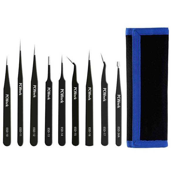 PCWork, PCW08G, Pinzettenset, ESD-sicher, Edelstahl, 9-teilig