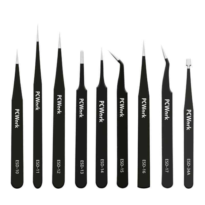 PCWork, PCW08G, Pinzettenset, ESD-sicher, Edelstahl, 9-teilig-1