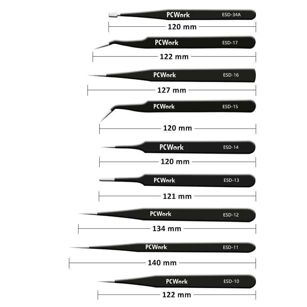 PCWork, PCW08G, Pinzettenset, ESD-sicher, Edelstahl, 9-teilig-2
