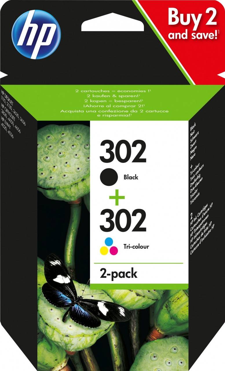 Hp Tinten Kombipack X4D37AE schwarz/color NR. 302/F6U66AE, NR.302/F6U65AE-0