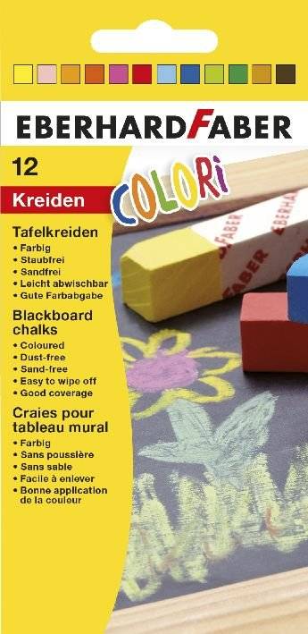 Tafel-Kreide farbig 12er-Sc 9cm eckig Papierbanderole-0