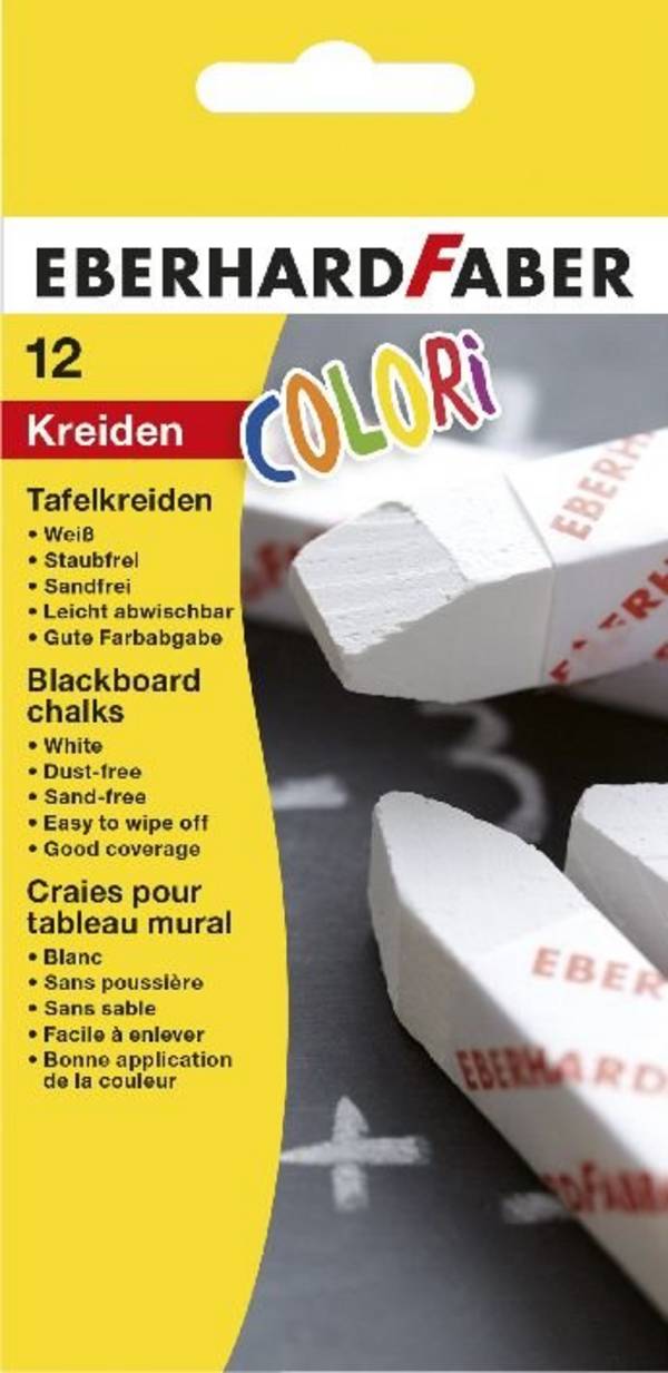 Tafel-Kreide weiss 12er-Sc eckig 9cm Papierbanderole
