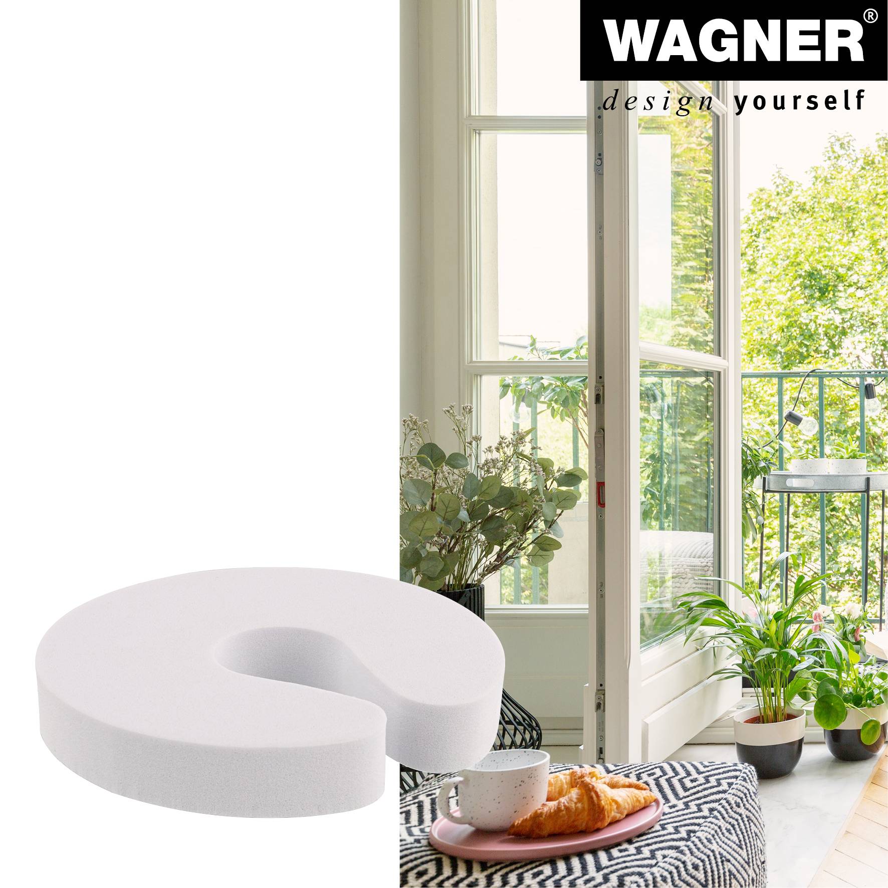 WAGNER Türklemme/Fensterklemme SOFT - Ø 90 x 15 mm, EVA Schaumstoff, weiß, Schutz vorm Zufallen & Zuknallen - 15690401-2